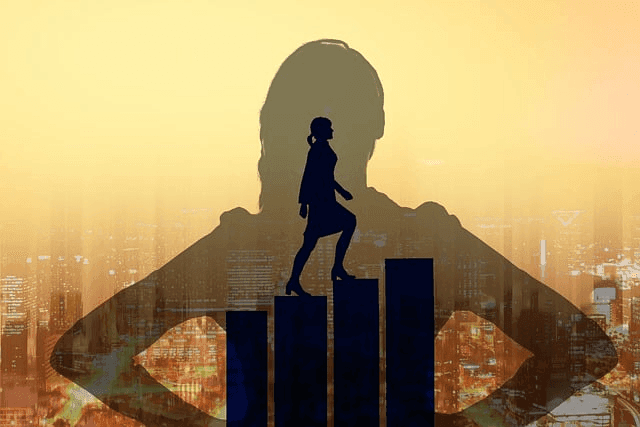 woman, stairs, career
