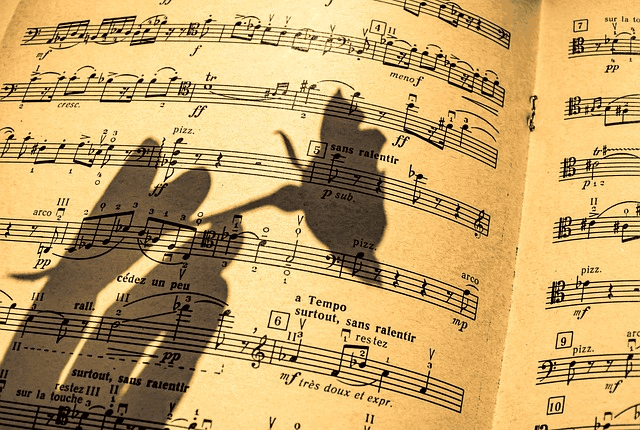 music sheet, in a shadow, flute