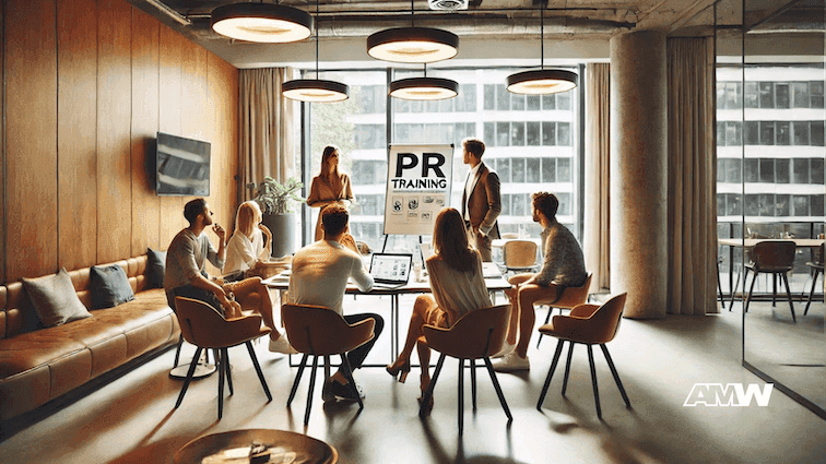 Team in PR training meeting in office