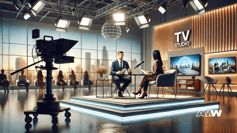 People recording TV studio talk show