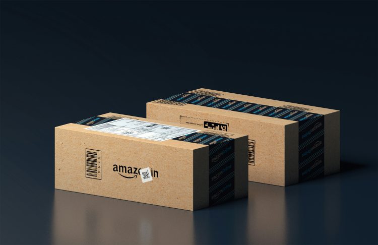 Amazon Prime packages with blue tape.