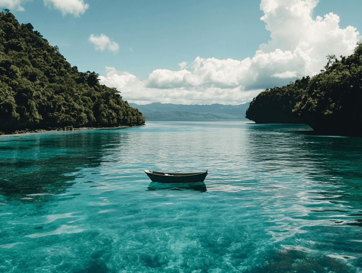 Small boat on tropical turquoise water