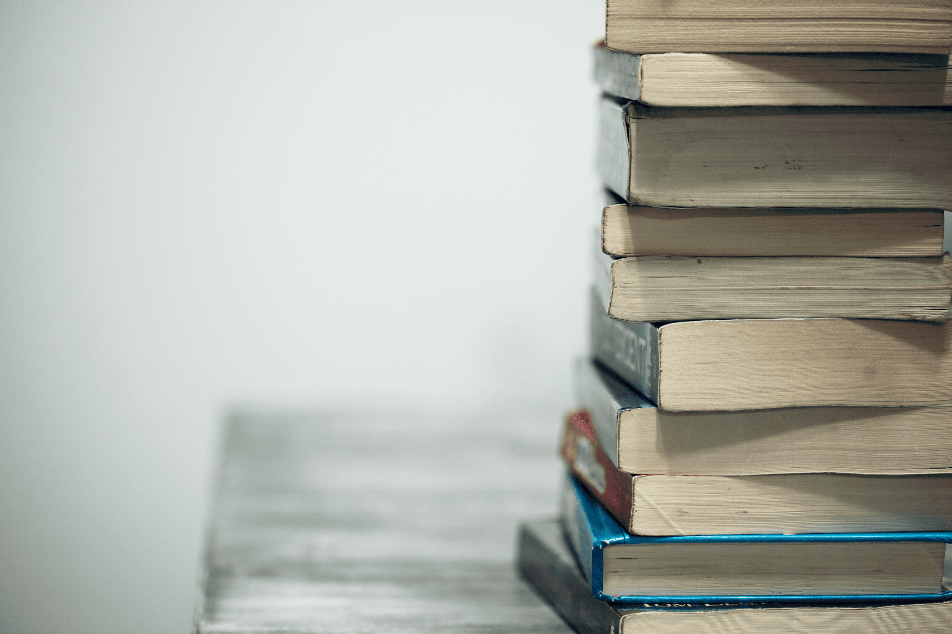 books, desk.