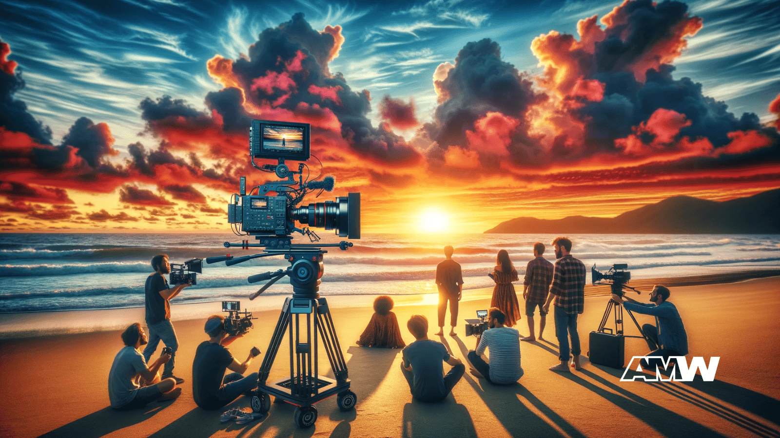 Video marketing, beach, sunset.