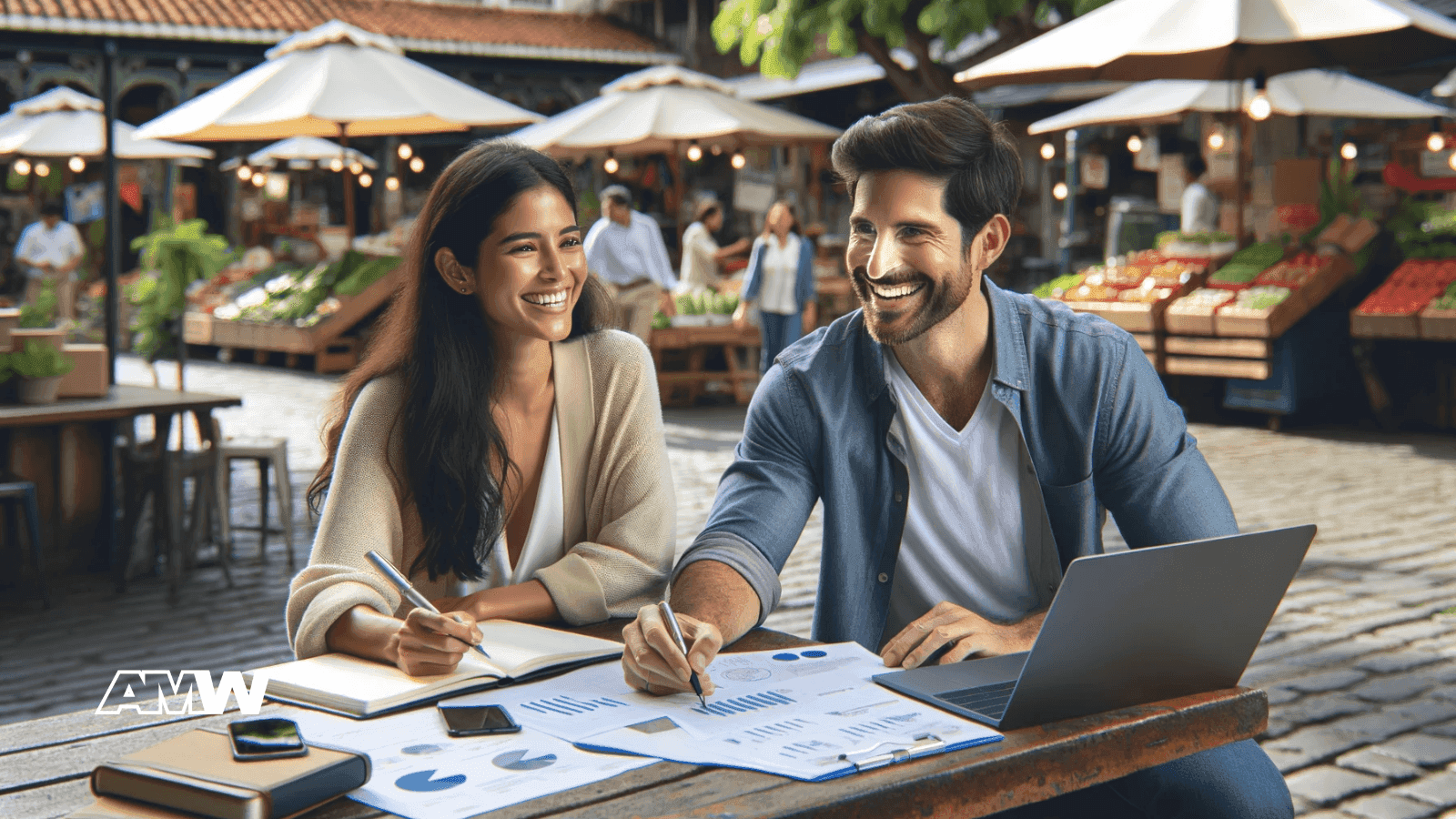 existing customers, outside office, cafe.