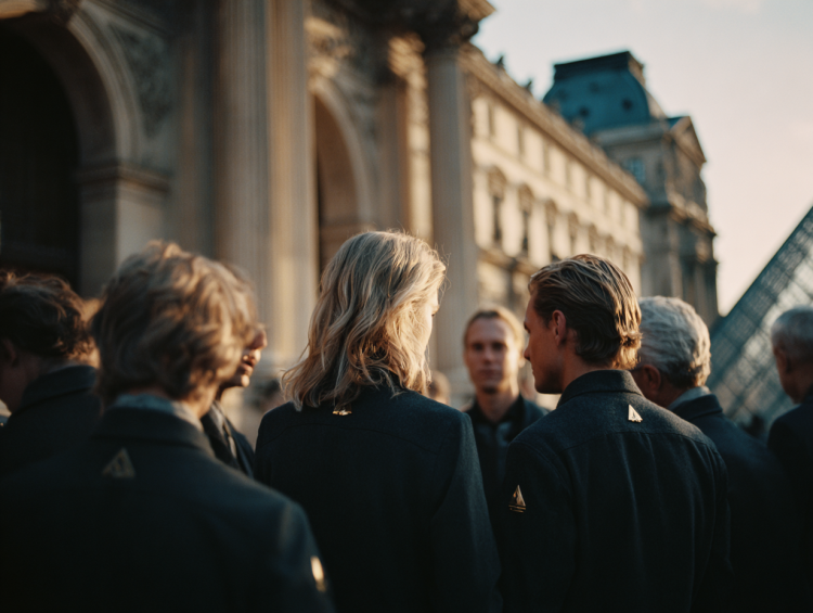 Group of people in front of historic building