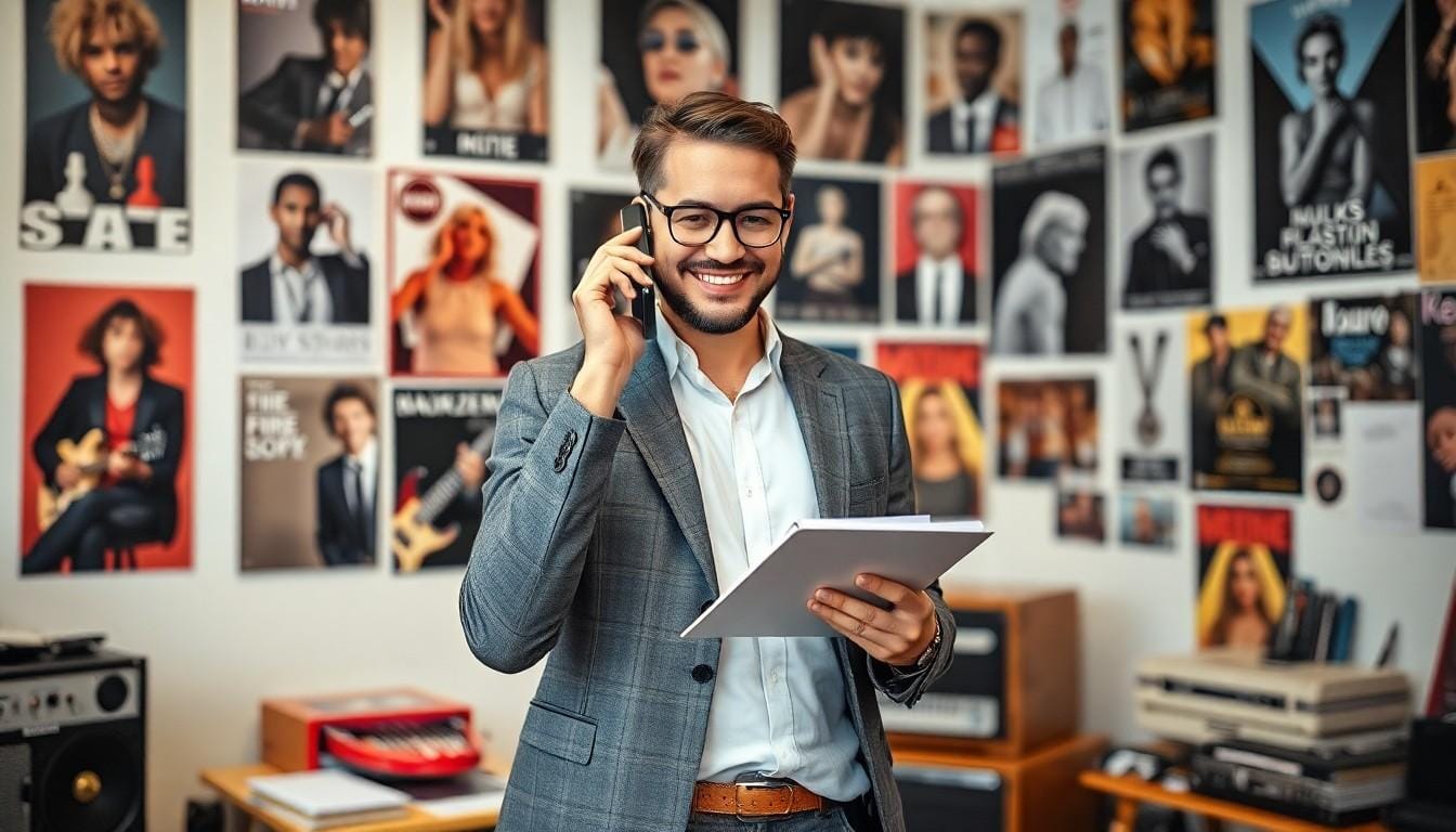 Man in office talking on phone with tablet
