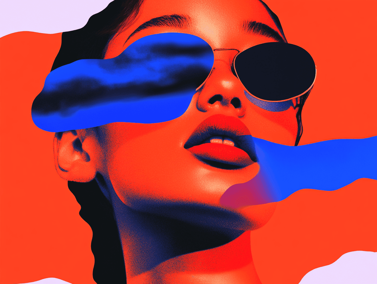 Stylized portrait with sunglasses and bold colors.