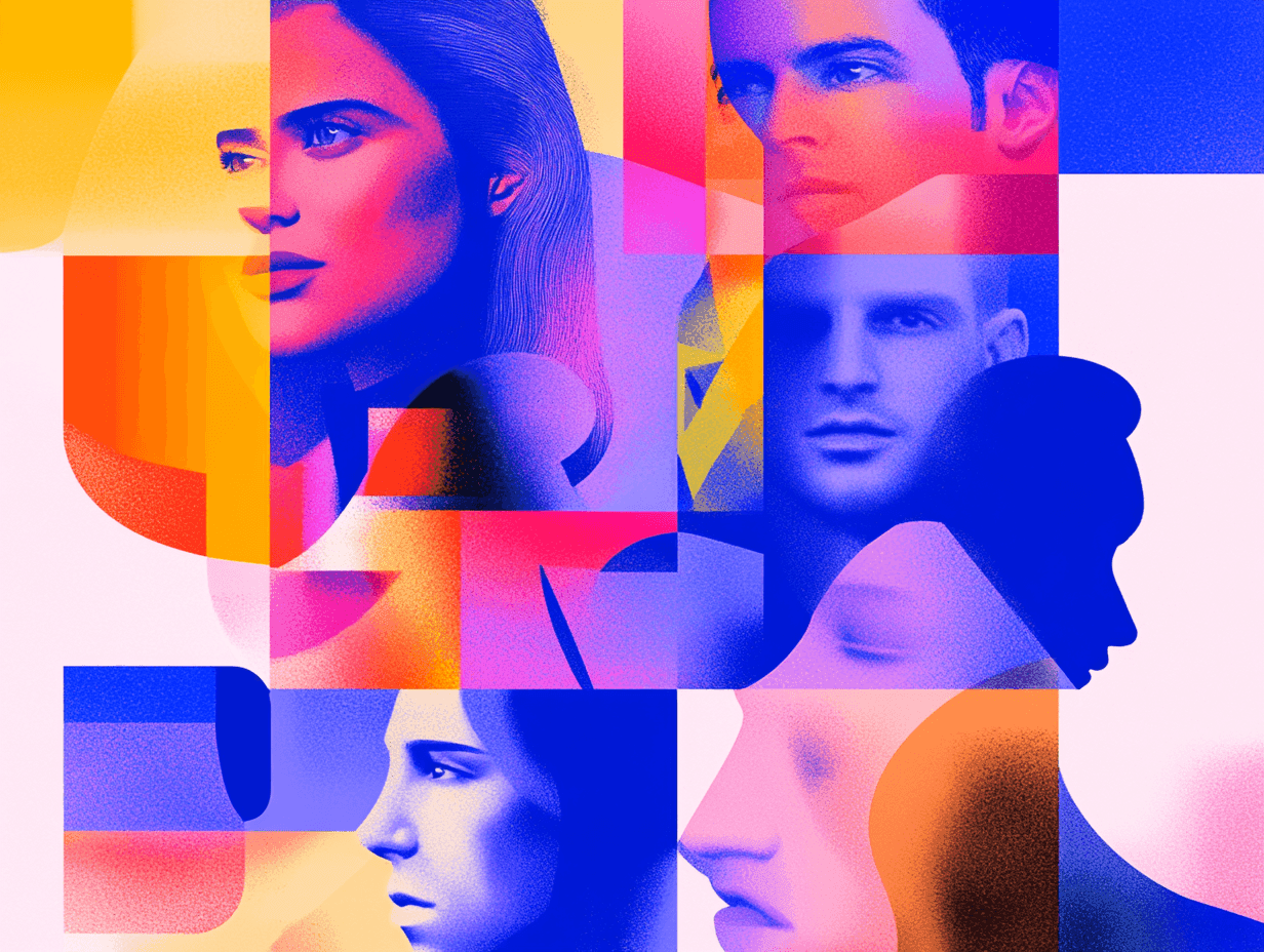 Colorful abstract faces in modern art style.