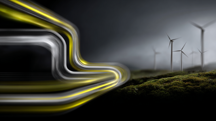 Wind turbines with stylized light trails
