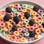 Colorful cereal and blackberries in a bowl