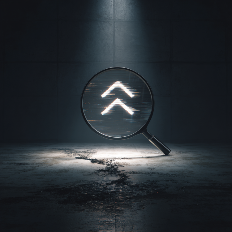 Magnifying glass with upward arrows in spotlight