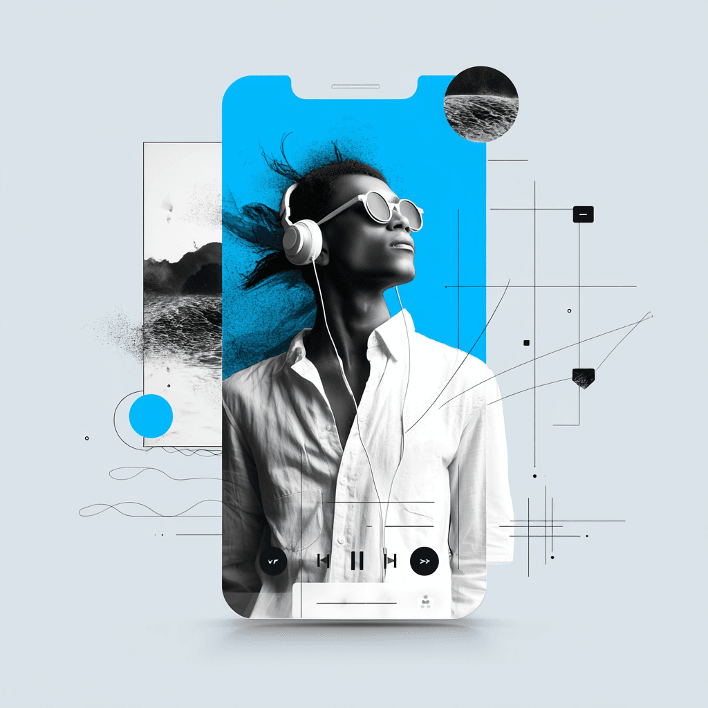 Person with headphones and sunglasses in digital art