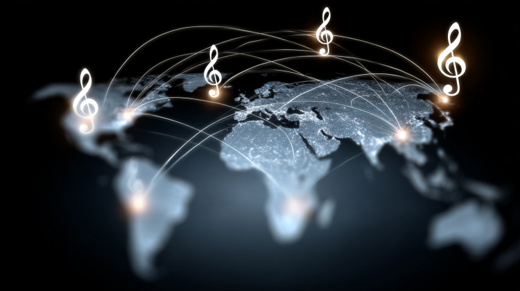 Global music notes connecting across continents