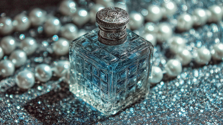 Elegant glass perfume bottle with pearls