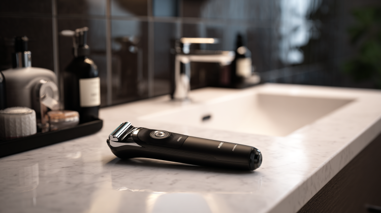 Electric shaver on modern bathroom counter