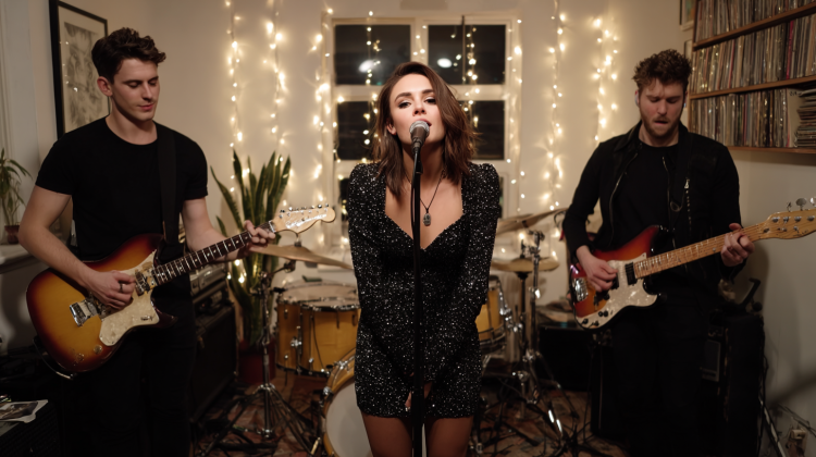 Band performing live at an intimate indoor venue.