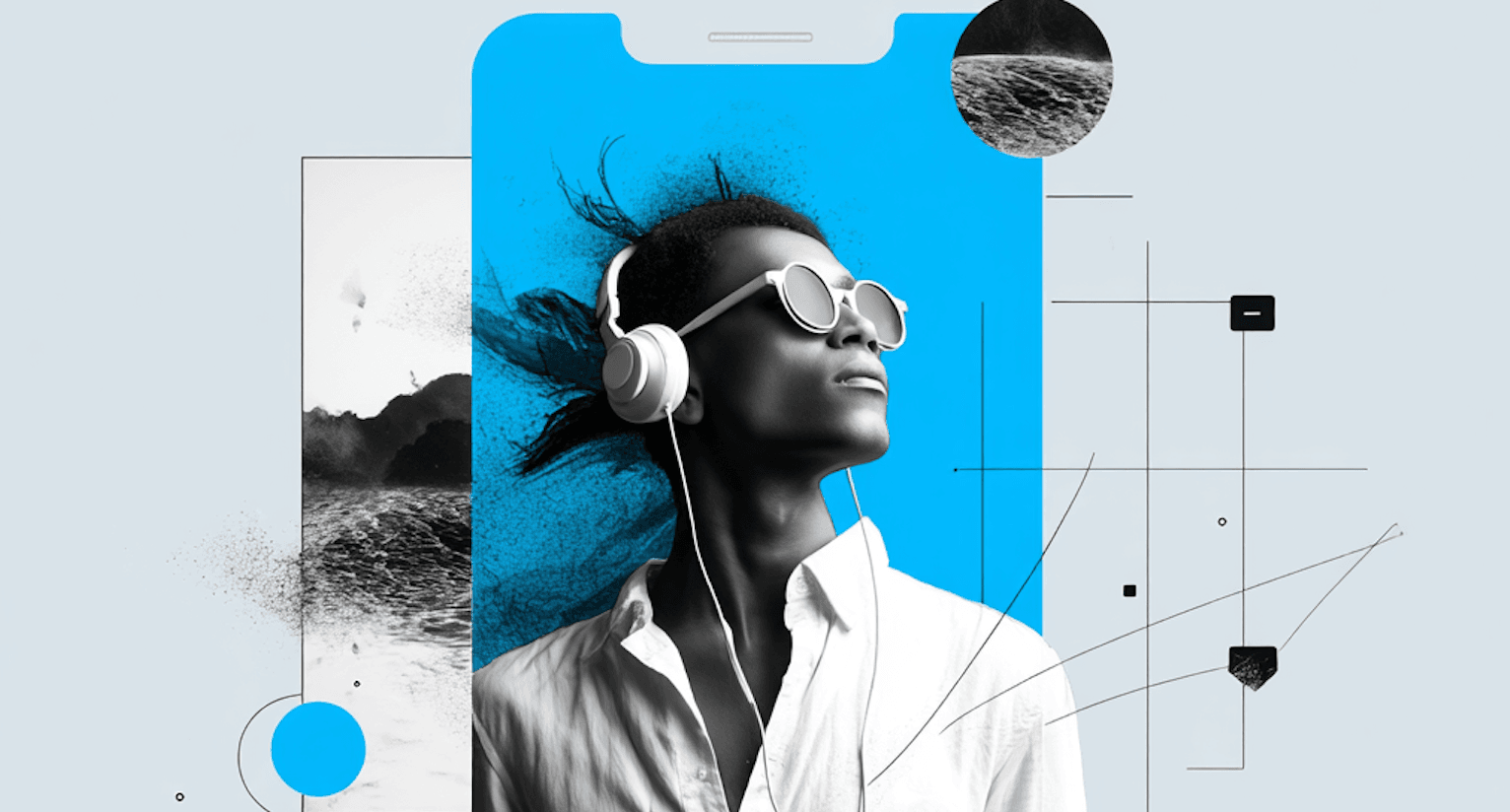 Stylish person with headphones and sunglasses.
