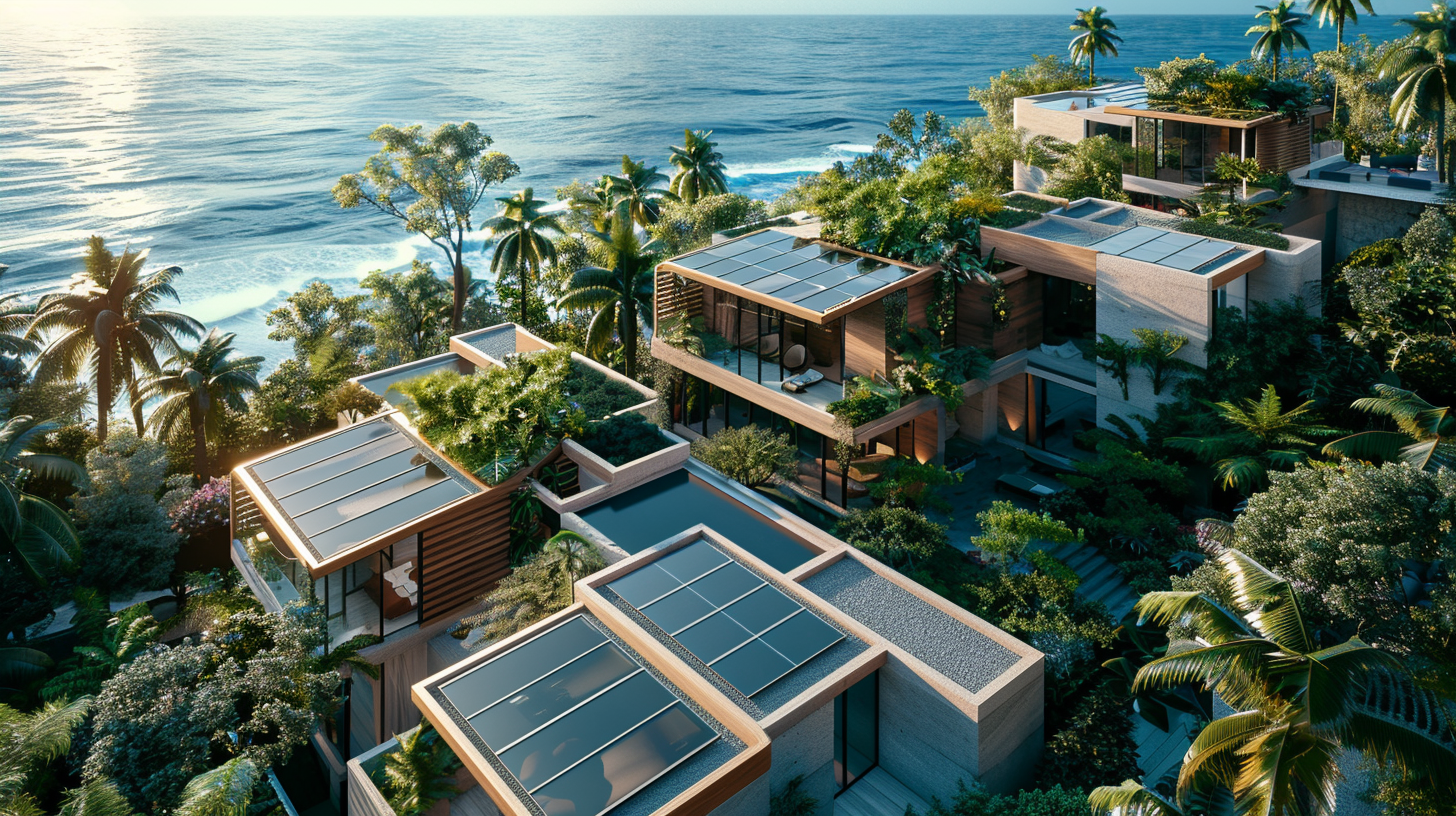 u3737758982_eco-luxury_resort_design_concept_solar_panels_int_556fbdde-1628-4ed4-bf75-41287f9cb8f8_0 Modern eco-friendly oceanside villas with lush greenery.