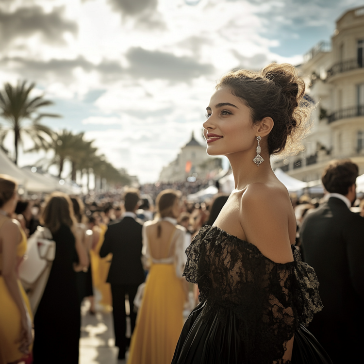 Woman in elegant dress at outdoor event