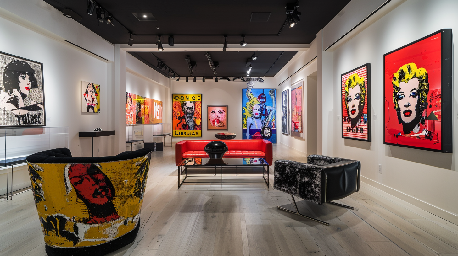 u3737758982_Luxury_brand_presentation_in_gallery_setting_Warh_289684c7-d5dd-4428-879d-699d97152e8d_2 Modern art gallery with vibrant pop art displays.