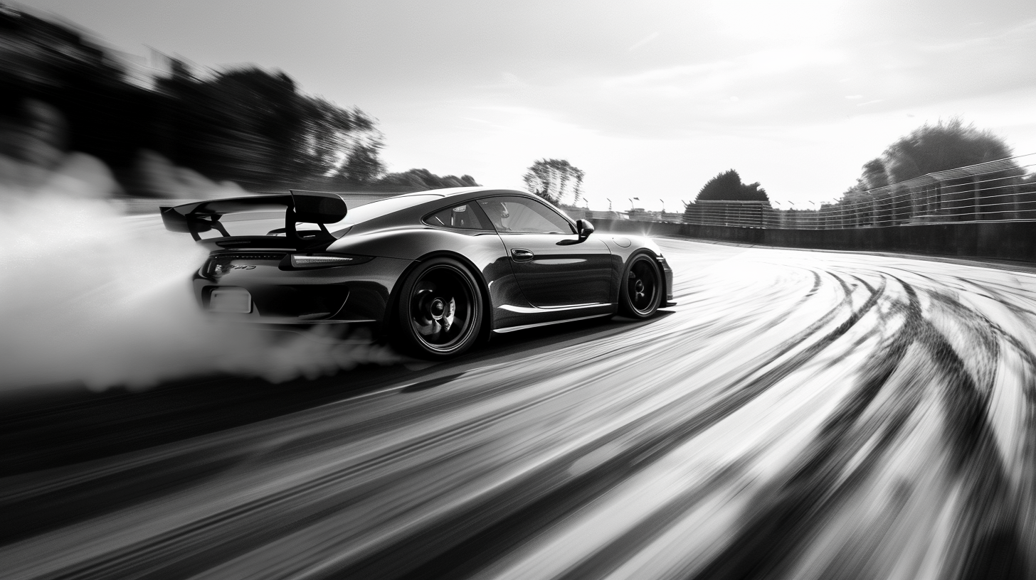 u3737758982_Porsche_taking_sharp_corner_high_speed_tire_smoke_a9089081-f534-4d26-8b94-8fa3fedc95ab_0 Sports car drifting on a racetrack, dynamic motion