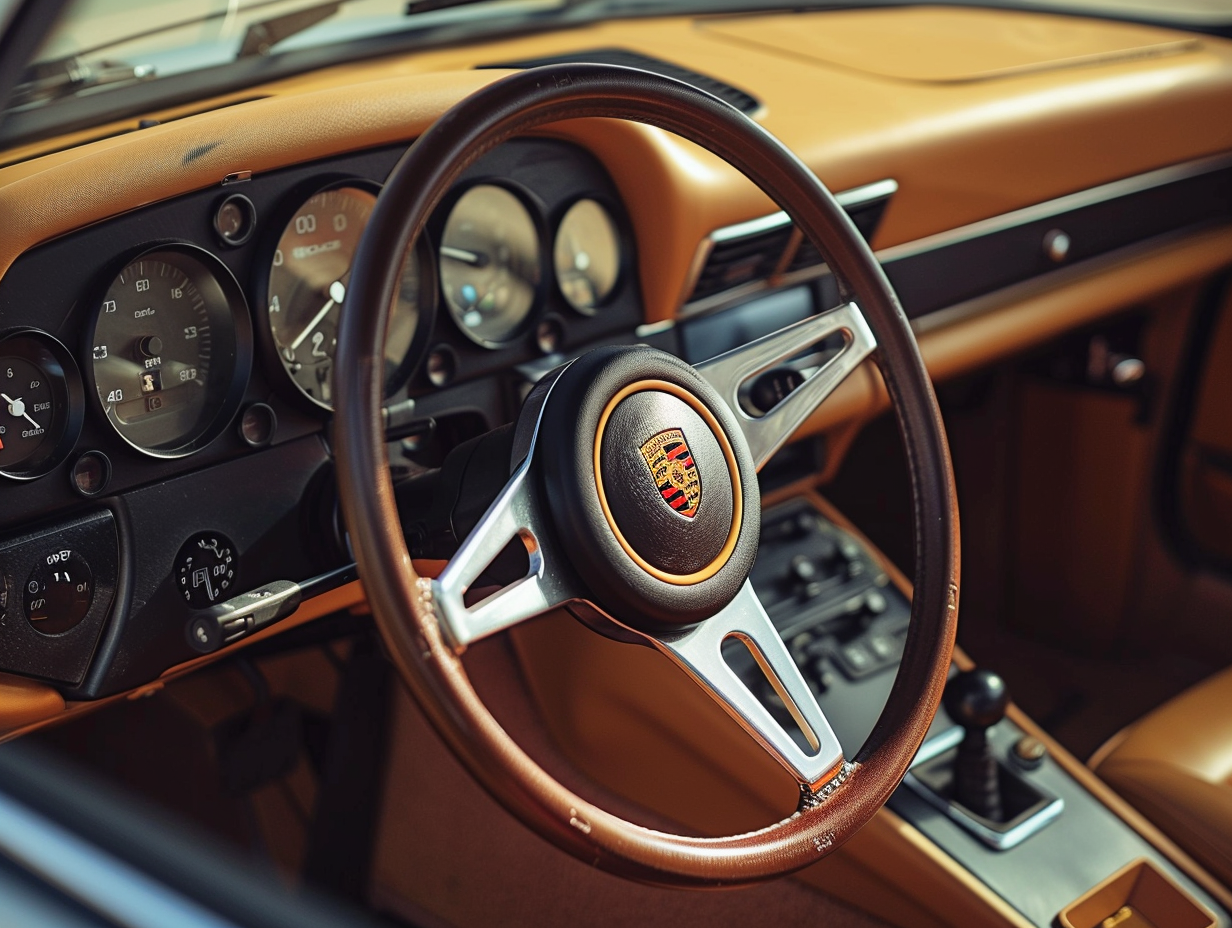 u3737758982_Vintage_Porsche_911_interior_classic_gauges_simpl_918e1318-4721-4c04-af33-568d8dbe1233_1 Classic Porsche car interior dashboard and steering wheel.