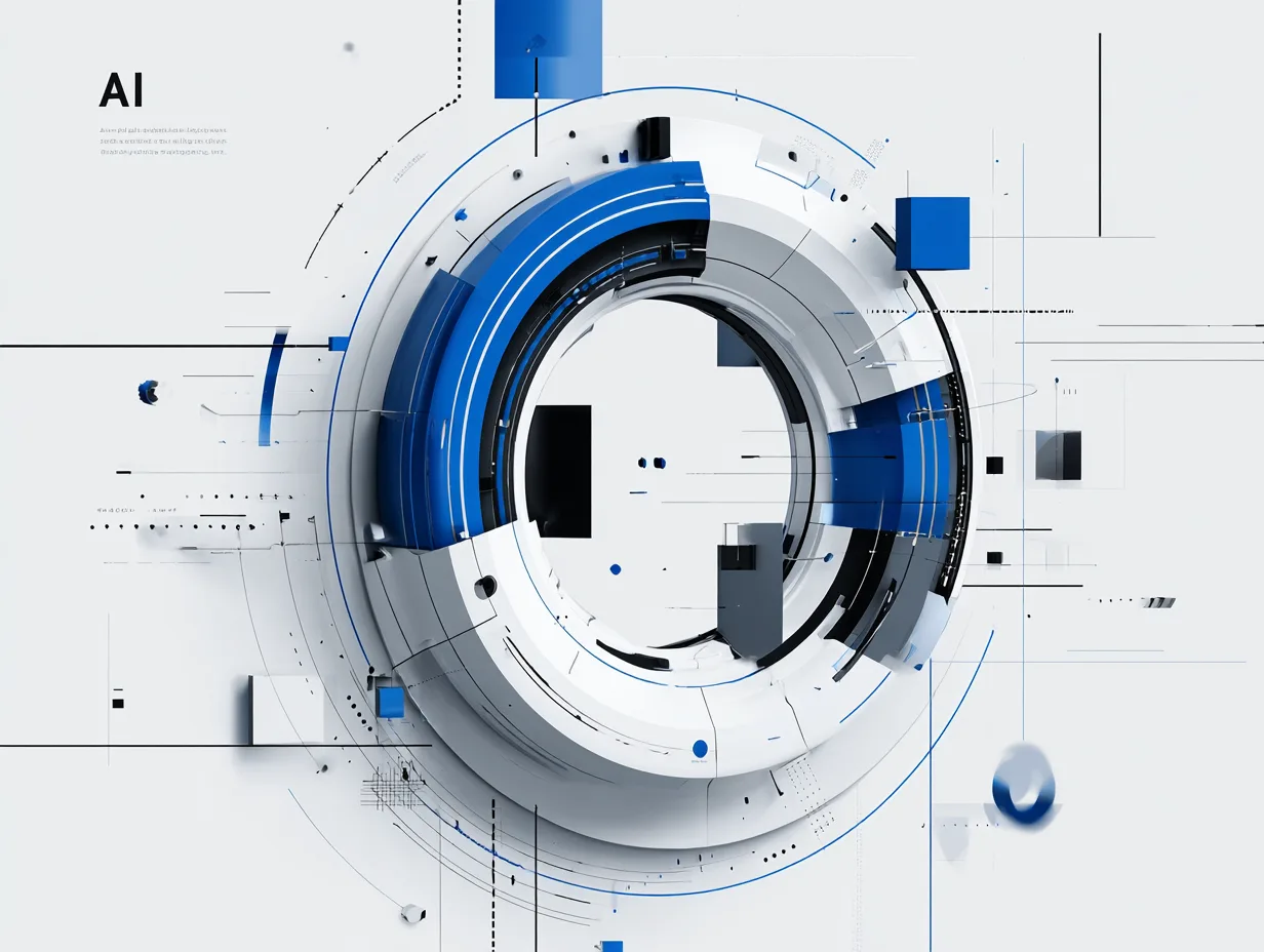 Abstract AI technology illustration with geometric shapes.