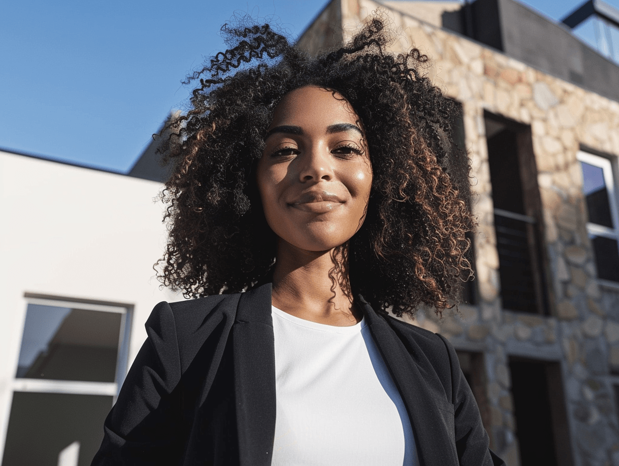 Confident professional outside modern building