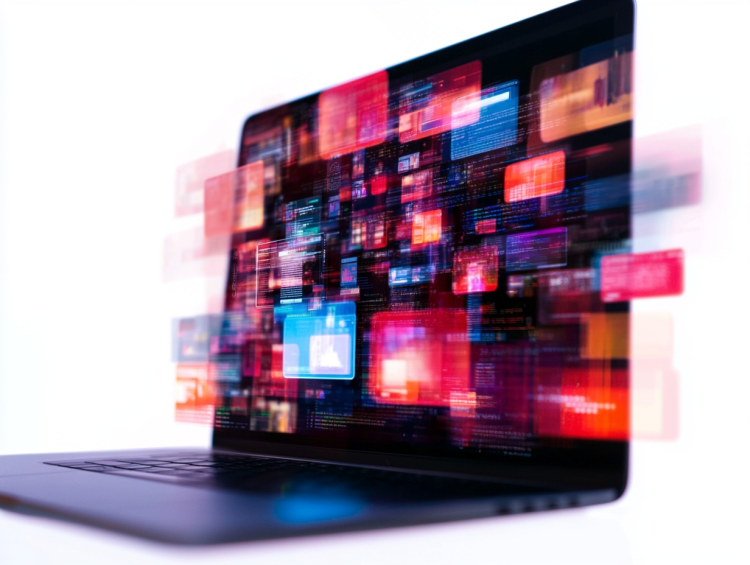 Abstract digital data on laptop screen