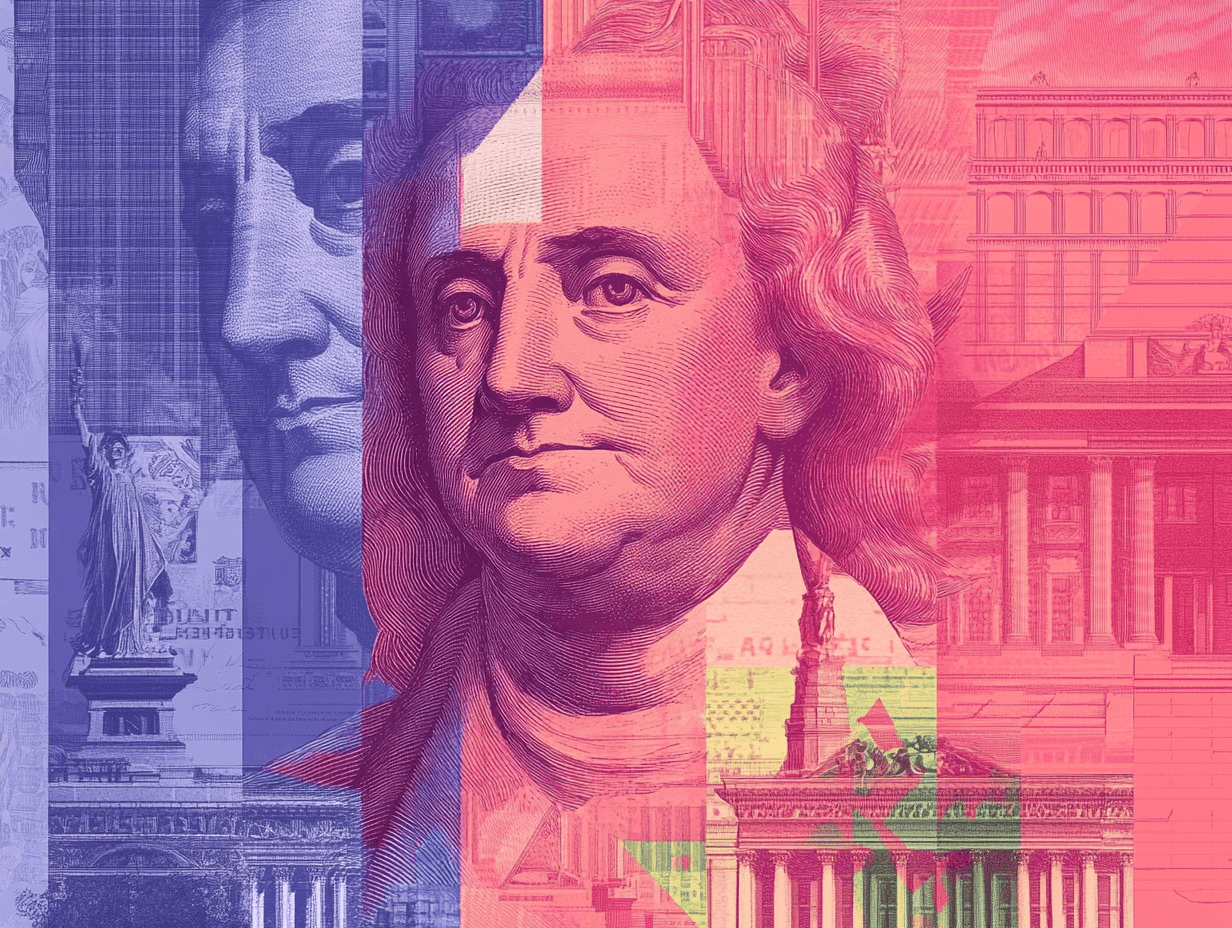 Colorful collage of historical figures and architecture.