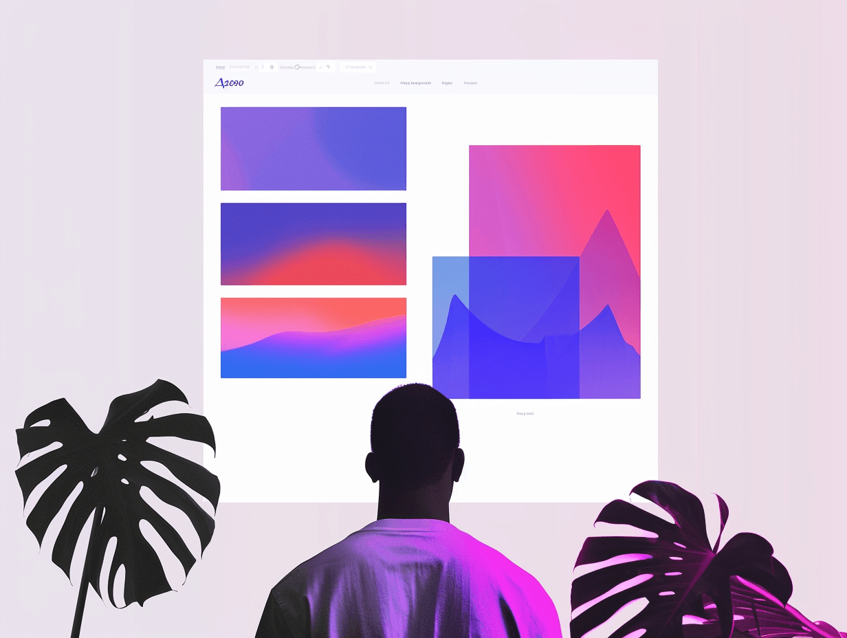 Person viewing digital art on large screen display.