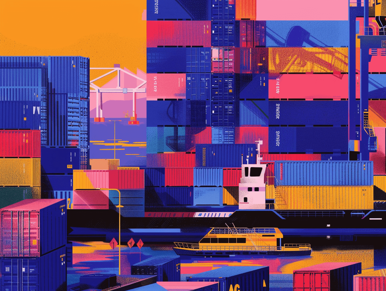Colorful shipping containers at a bustling port