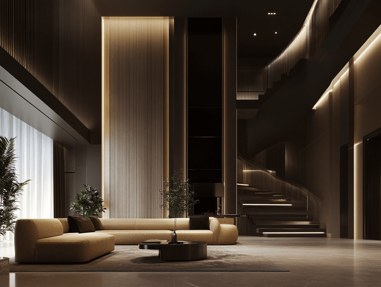 Luxurious modern living room with elegant lighting