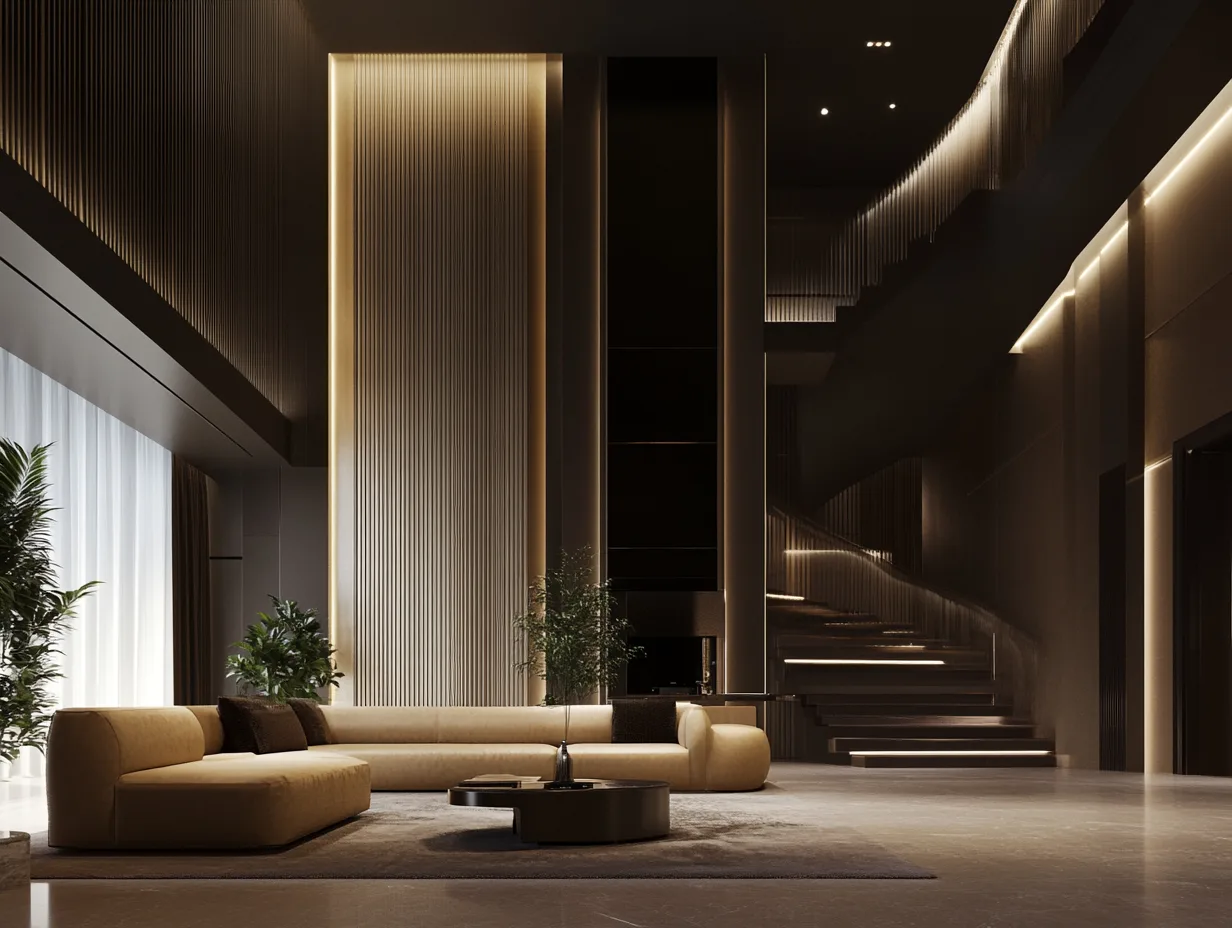 Luxurious modern living room with elegant lighting