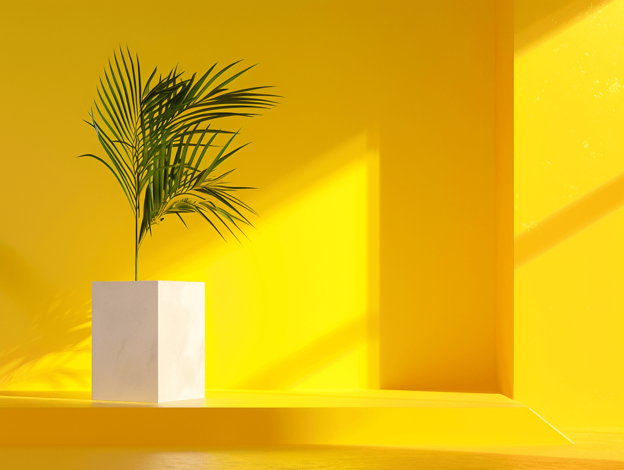 Palm plant in minimal yellow room