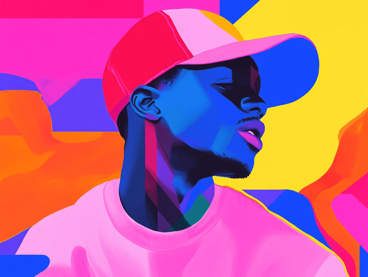 Colorful abstract portrait of person in cap.