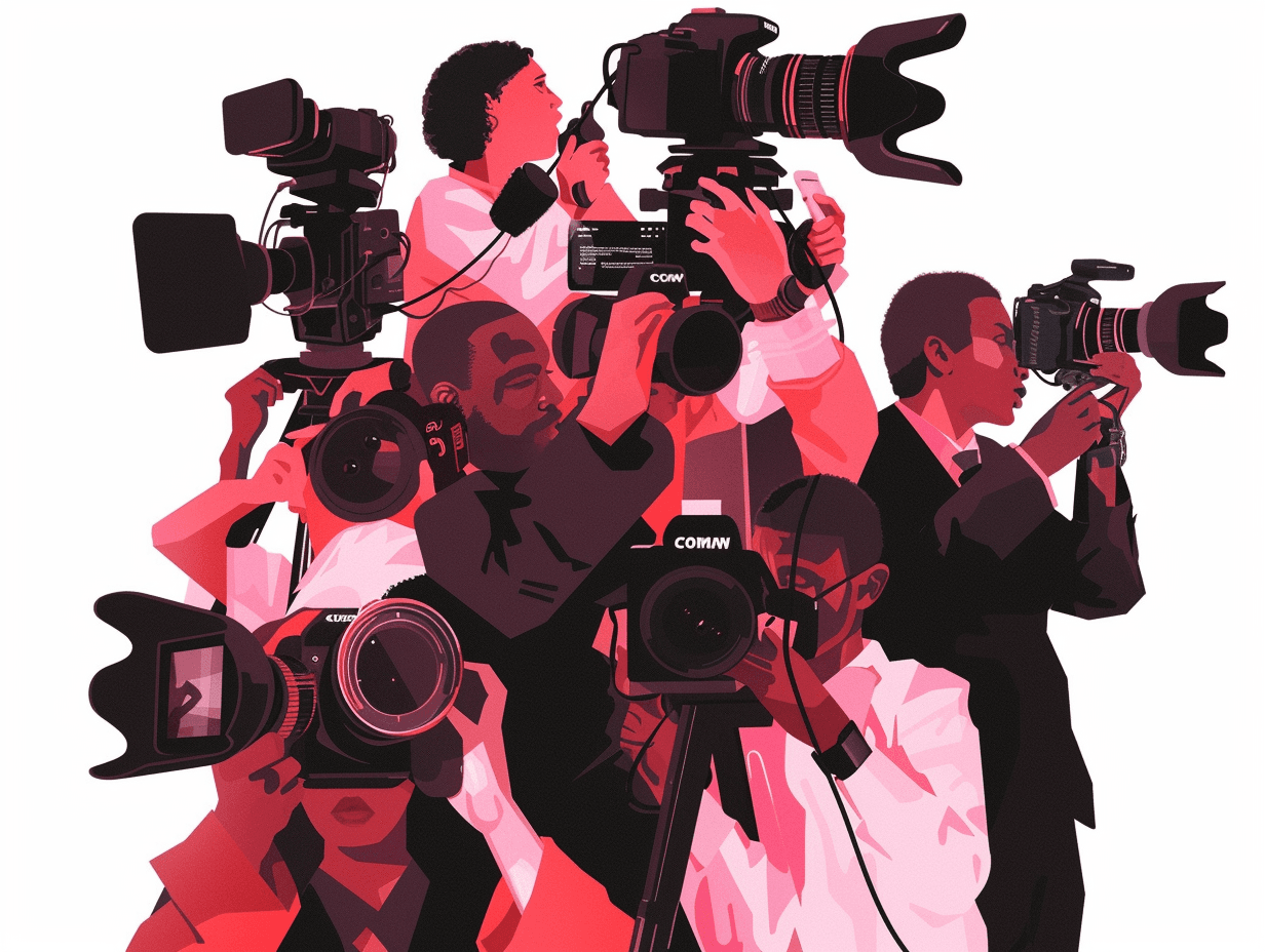 Illustration of diverse photographers with cameras.