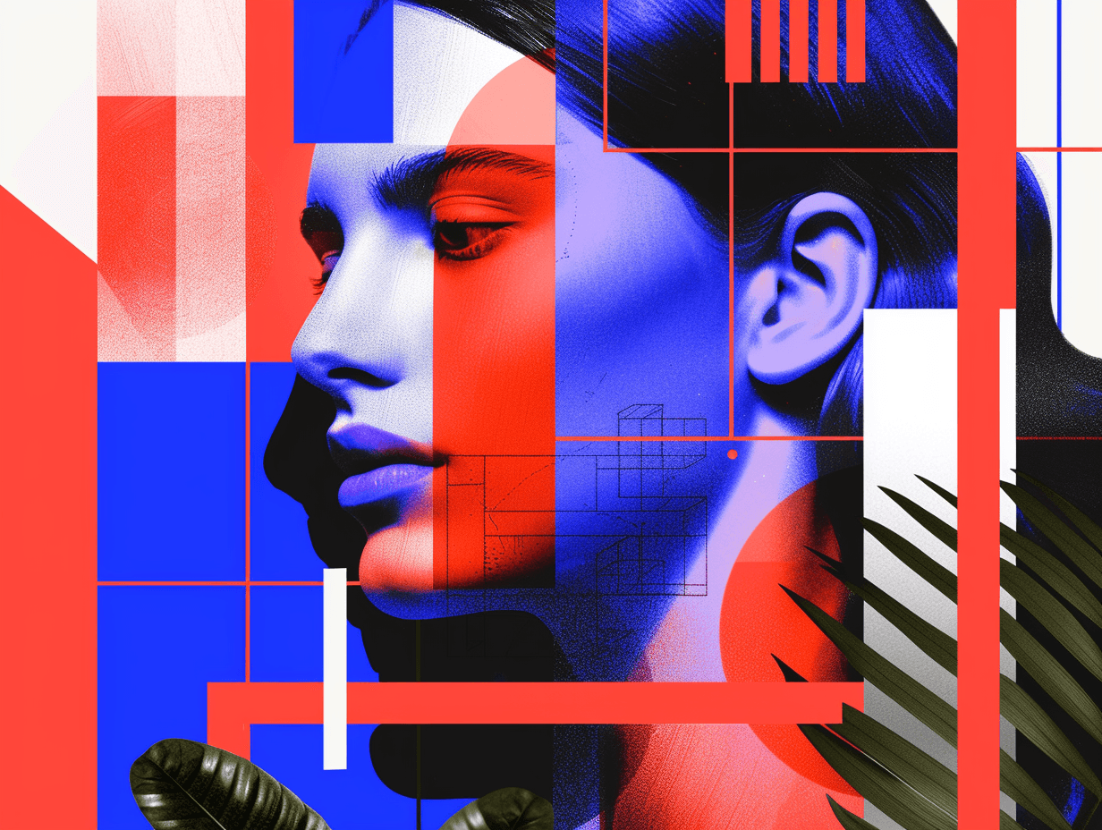 Colorful abstract portrait with geometric shapes.