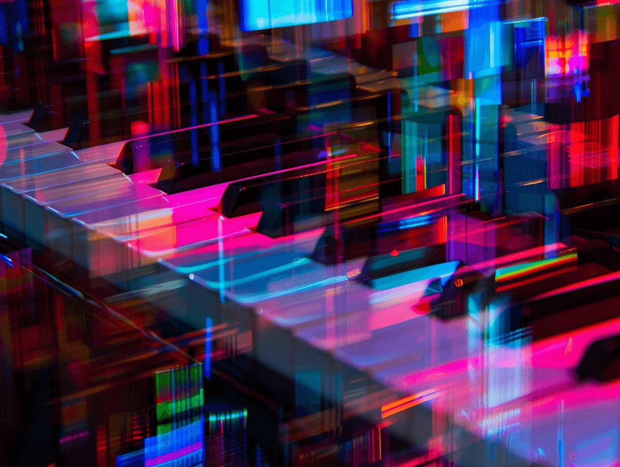 Colorful abstract reflection on piano keys