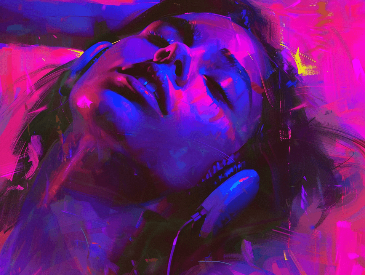 Colorful digital painting of person with headphones.