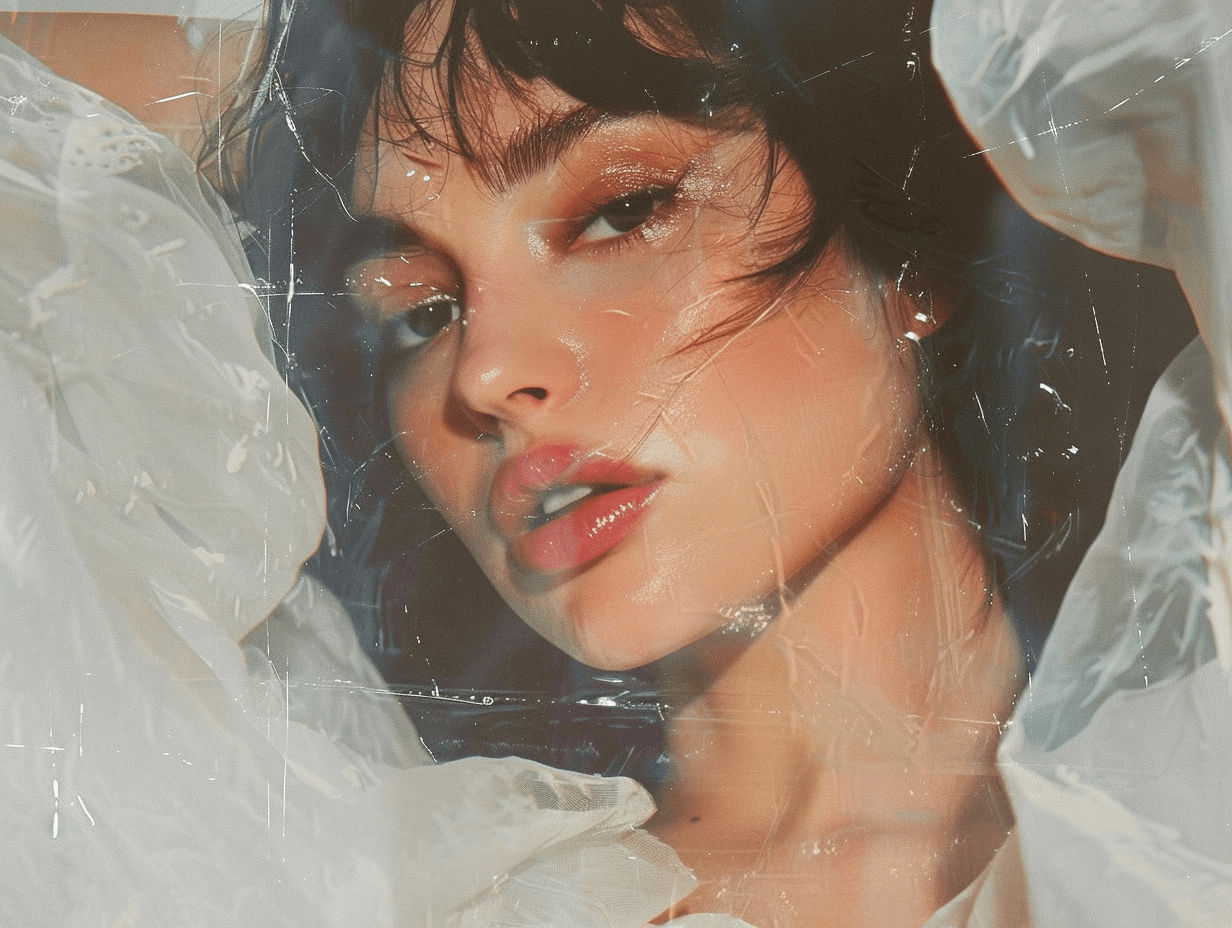 Woman with artistic scratched photo effect