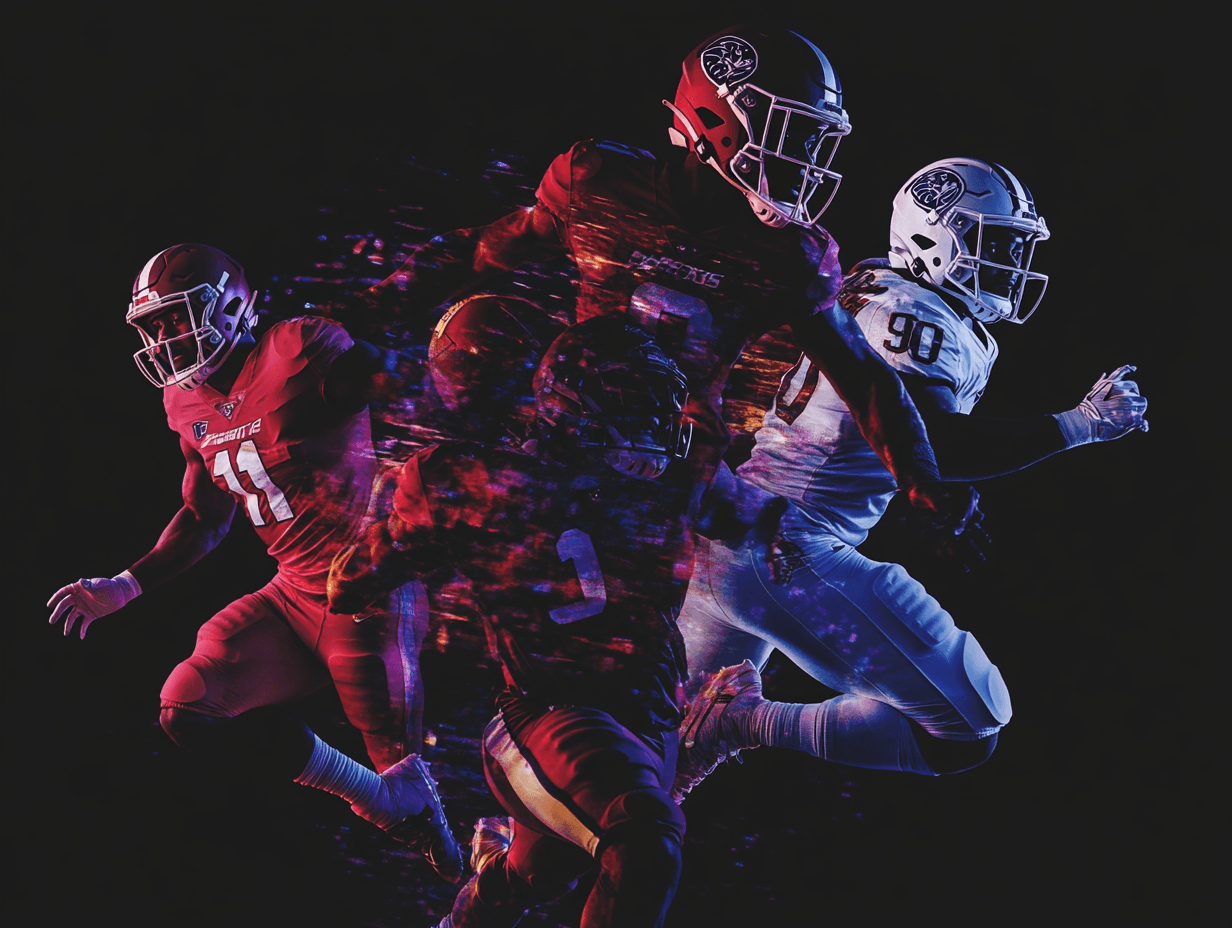 Abstract image of American football players running