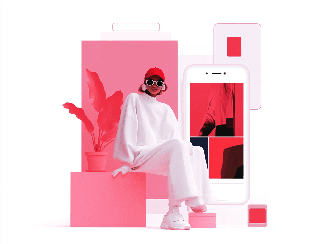 Fashionable woman in red and white, modern design