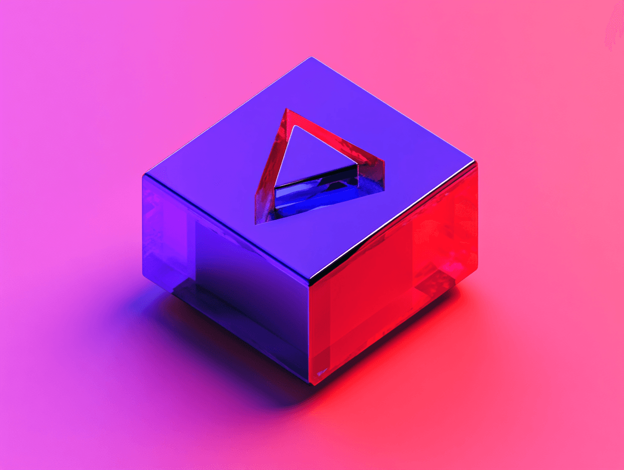 Colorful geometric 3D shape on vibrant background.