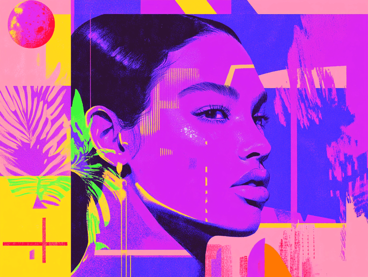 Colorful digital portrait artwork with abstract elements.